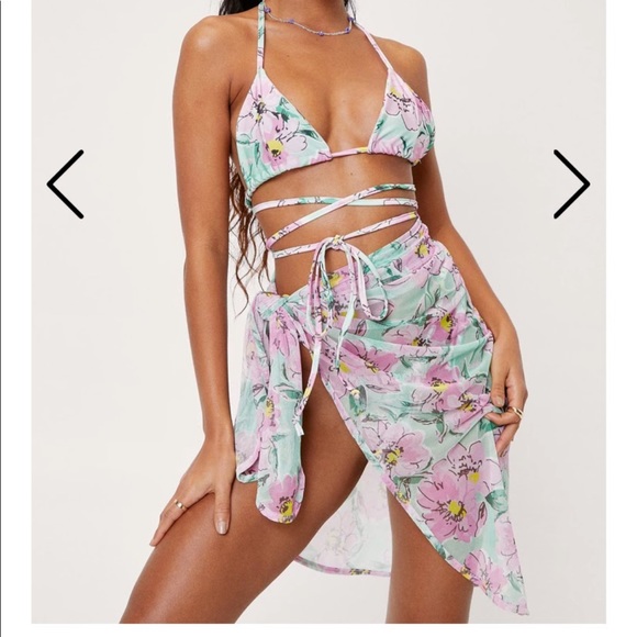 NEW NastyGal Floral Print 3 pc Bikini Set - Picture 2 of 7
